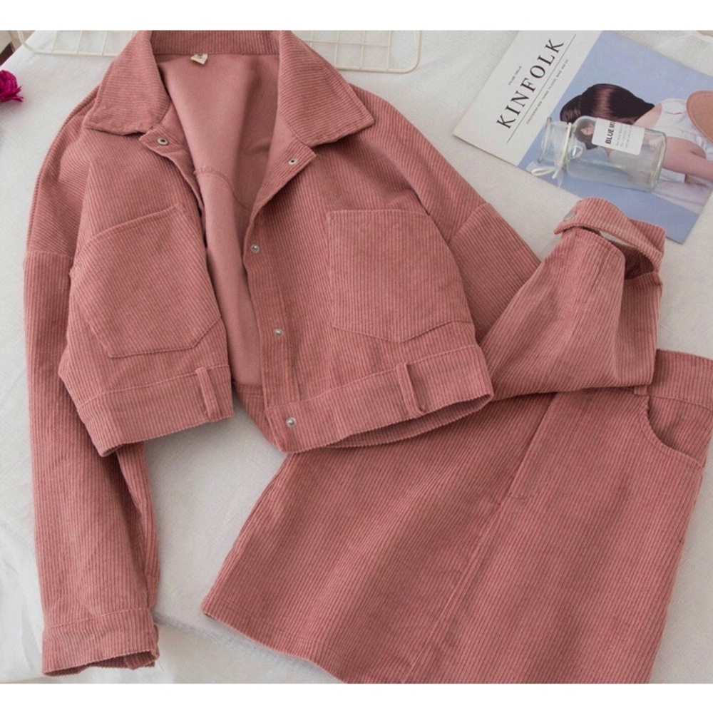 Pink Corduroy Mini Skirt and Jacket Set